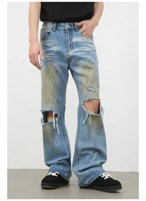 Japanese Brand distressed washed vintage loose ripped jeans Size US 32 / EU 48 - 4 Thumbnail