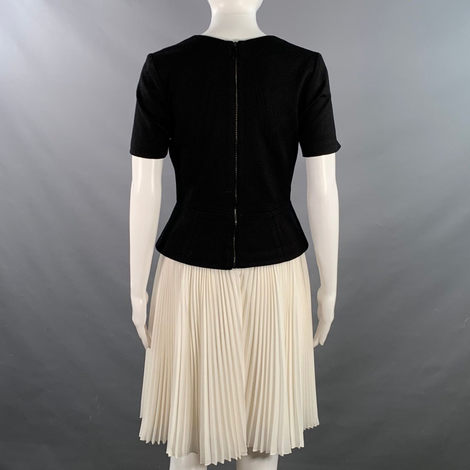 Jason Wu 6 Black White Color Block Short Sleeve Peplum Pleated Dress Size M / US 6-8 / IT 42-44 - 4 Thumbnail