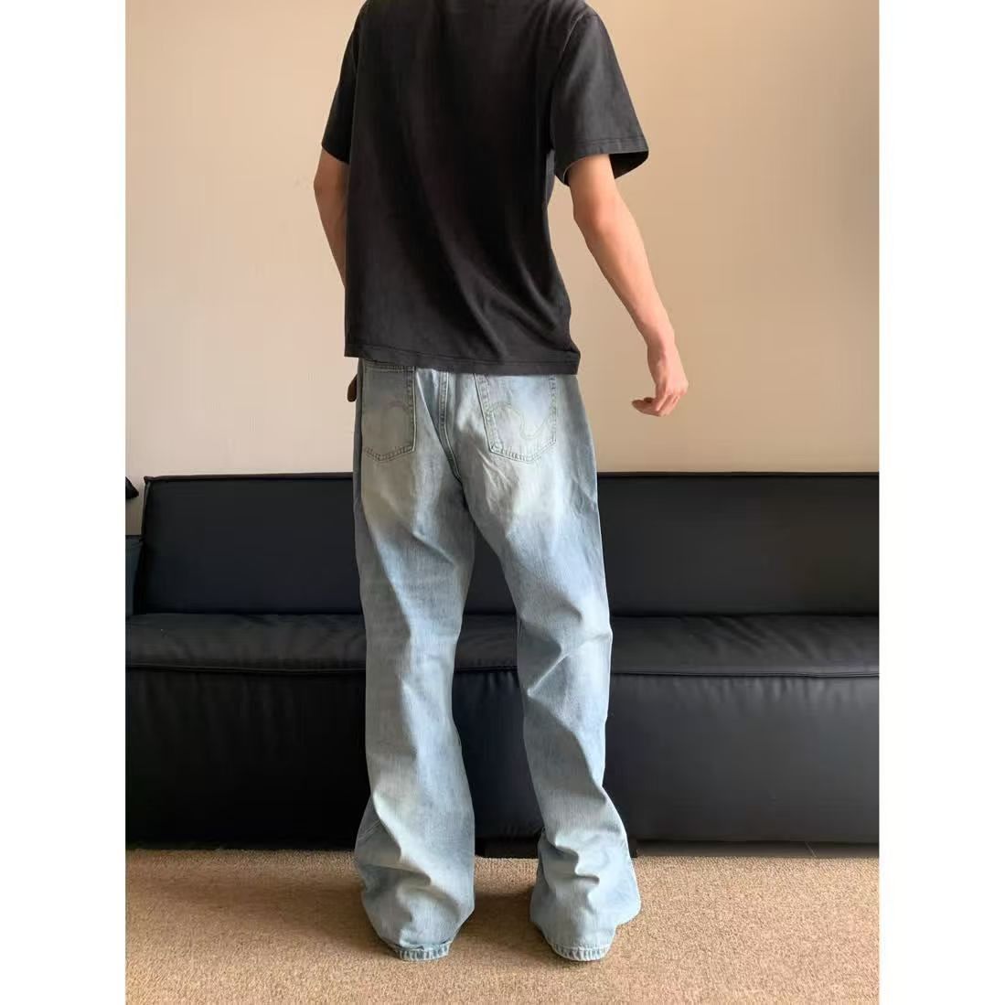 Jean Men's blue washed vintage wide-leg flared jeans y2k Size US 32 / EU 48 - 4 Thumbnail