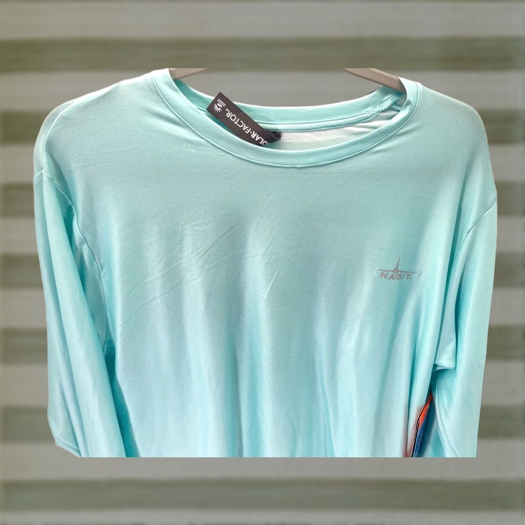 Habitat Habit Crooked ELM Graphic T-Shirt Mens M Aqua Blue Long Sleeve Solar Factor NWT Size US M / EU 48-50 / 2 - 1 Thumbnail