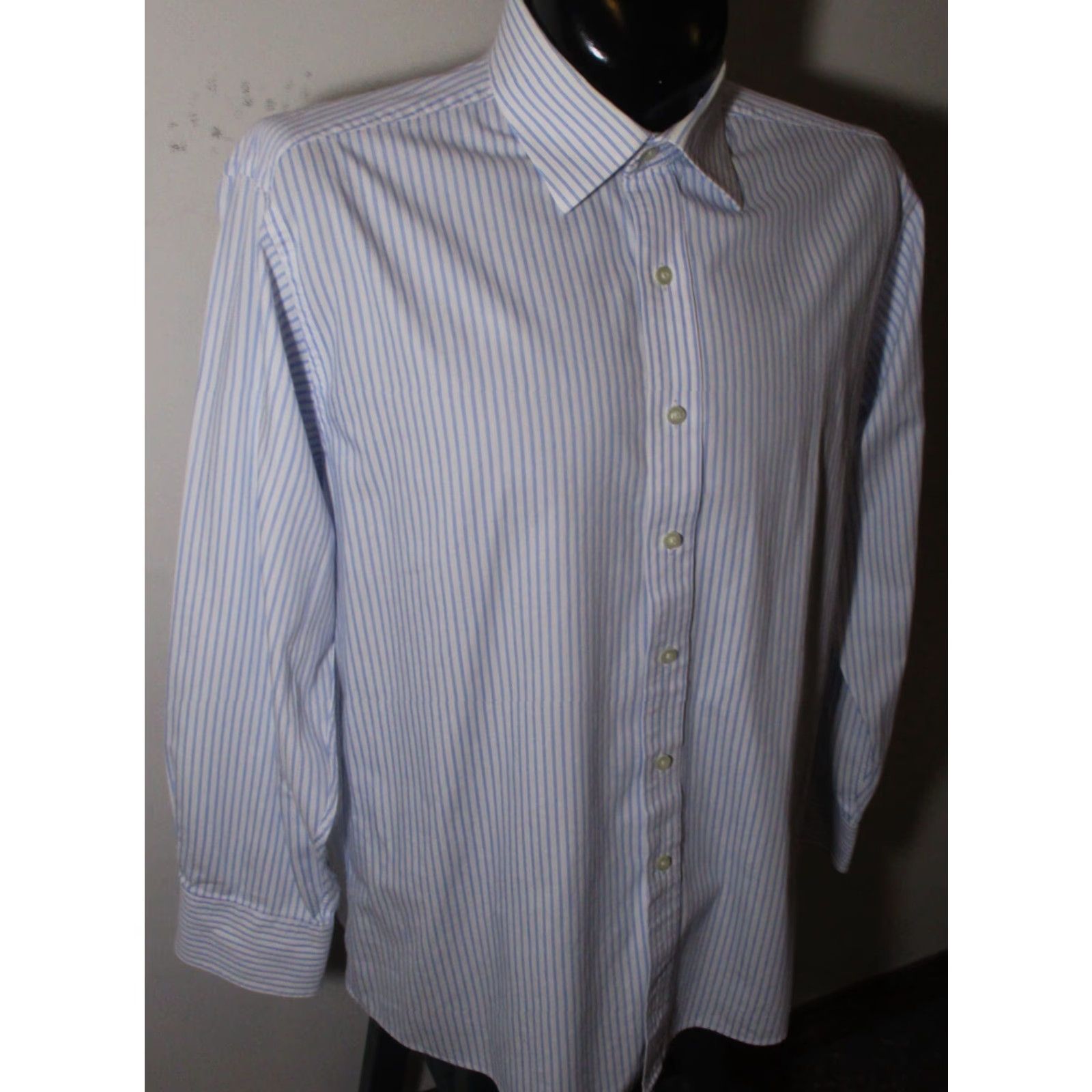 Michael Kors Michael Kors White Blue Long Sleeve Dress Shirt Mens 17/34-35 Shirt Dress Shirt Regular Cotton Knit Size 17/34-35 Mens Size 46R - 3 Thumbnail