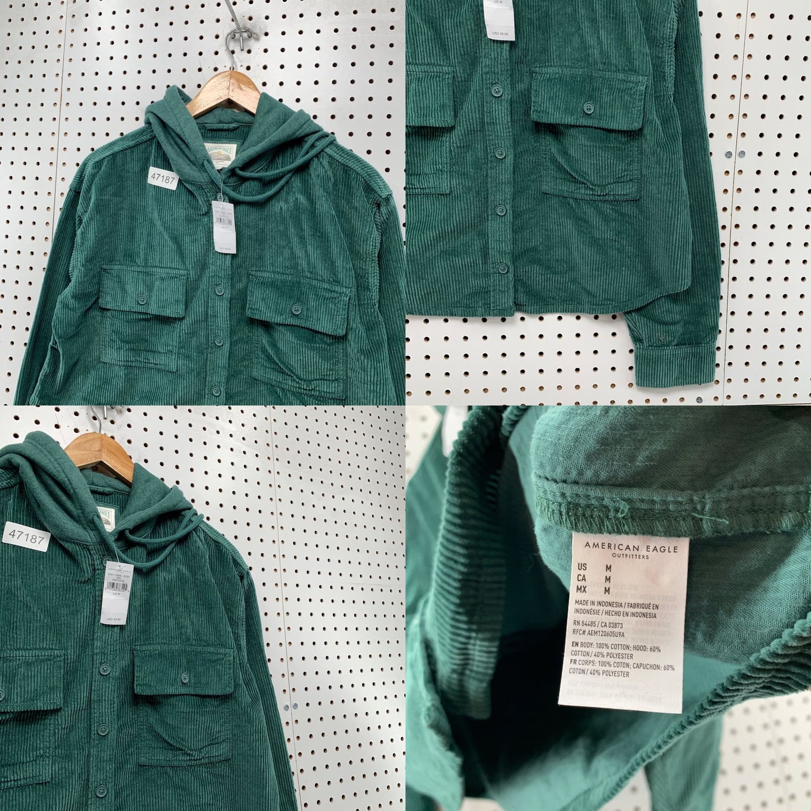 American Eagle Outfitters American Eagle Hooded Button Shirt Womens Medium Green Crop NWT Size M / US 6-8 / IT 42-44 - 8 Thumbnail