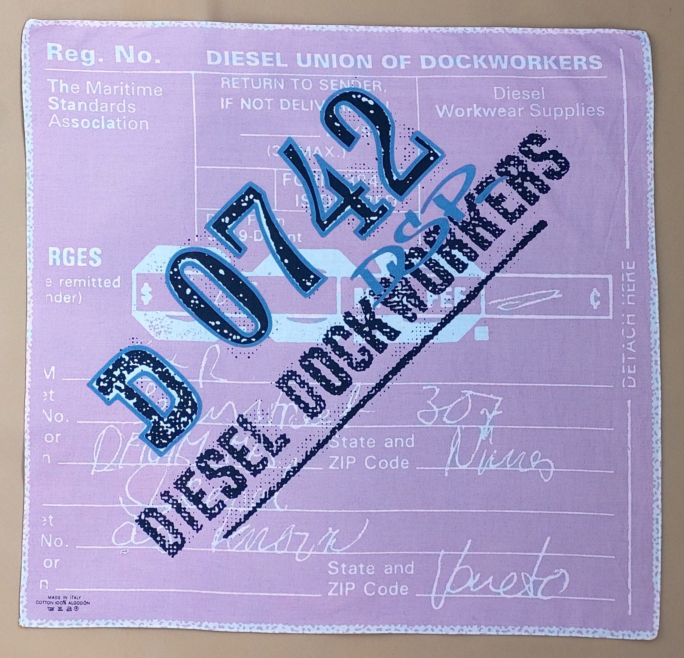 Diesel Vintage Diesel Pink Bandana Graphic Union of Dockworkers Y2K Size ONE SIZE - 1 Thumbnail
