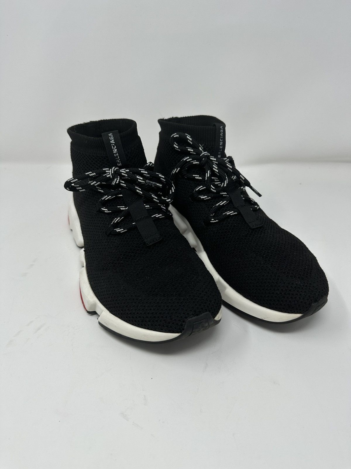 BALENCIAGA Speed black white red logo laced sock sneakers