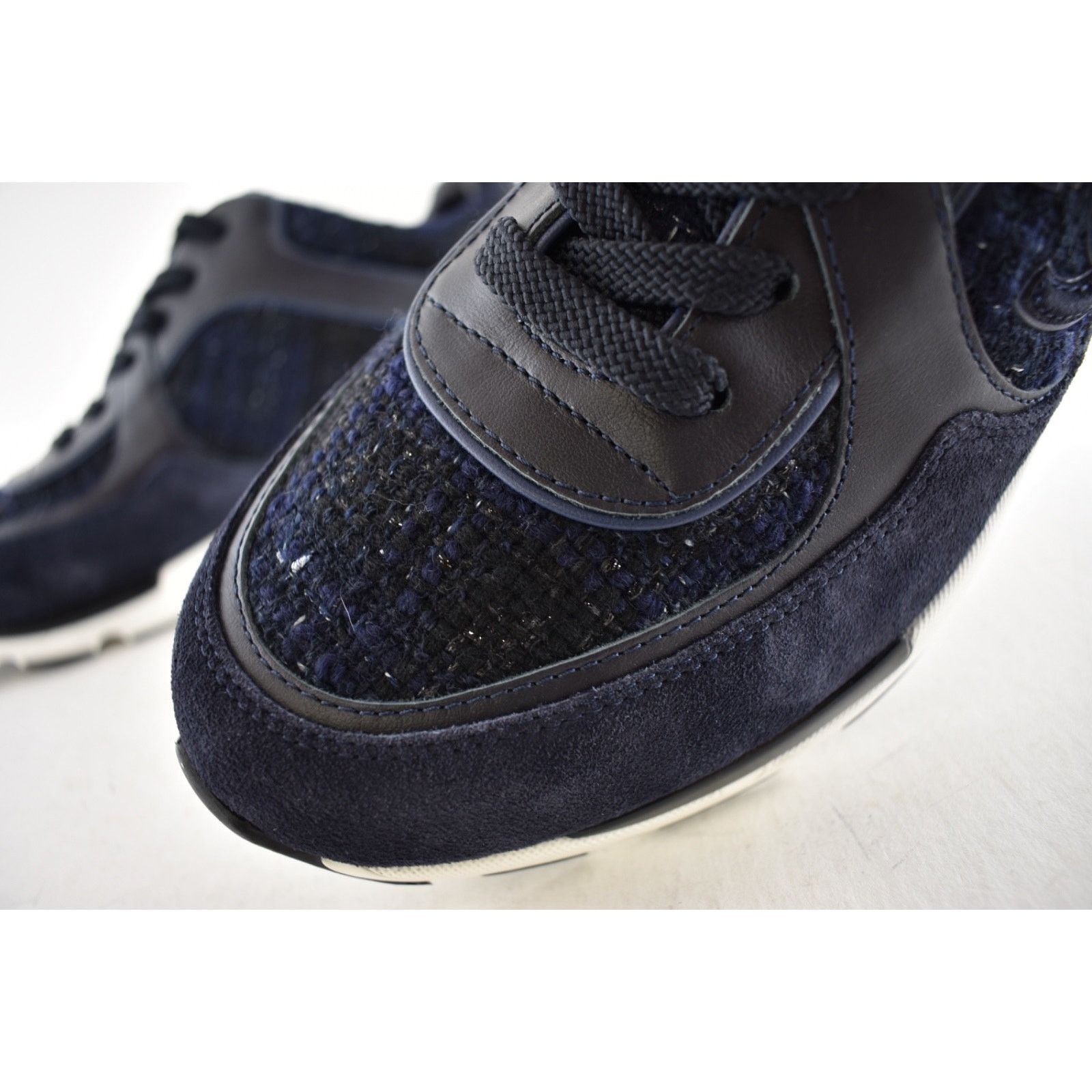 Chanel Chanel 24A Blue Black Tweed Suede CC Logo Trainer Sneaker 42 Size US 12 / IT 42 - 9 Thumbnail