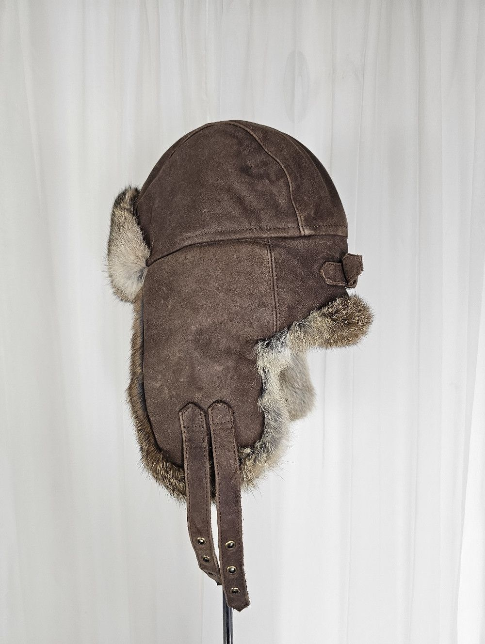 Other Nathaniel Cole Brown Suede & Rabbit Fur Aviator Trapper Hat Size ONE SIZE - 4 Thumbnail