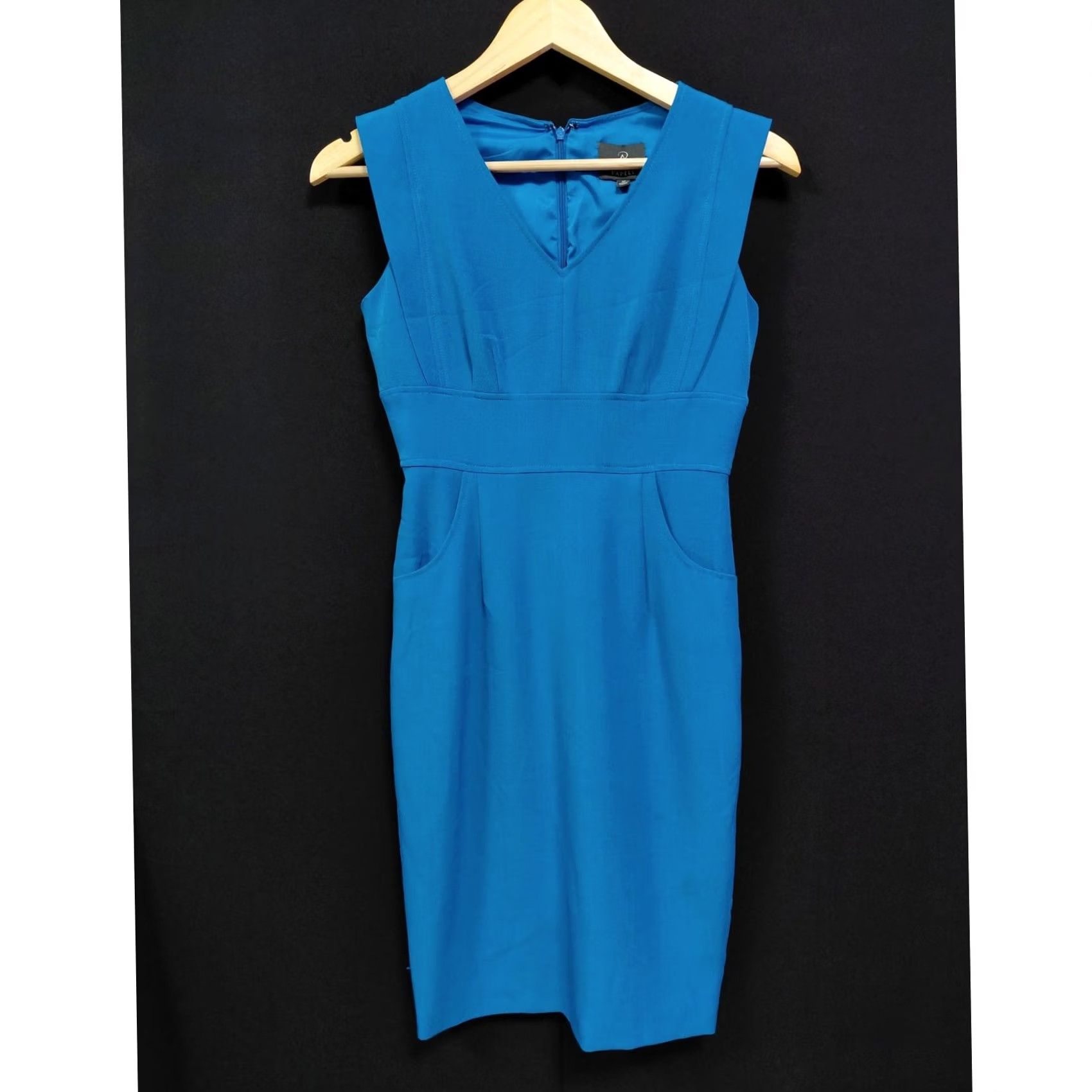 Adrianna Papell ADRIANNA PAPELL Dress Women Size 2P Blue Solid Sleeveless V-Neck Knee Length Size XS / US 0-2 / IT 36-38 - 2 Thumbnail