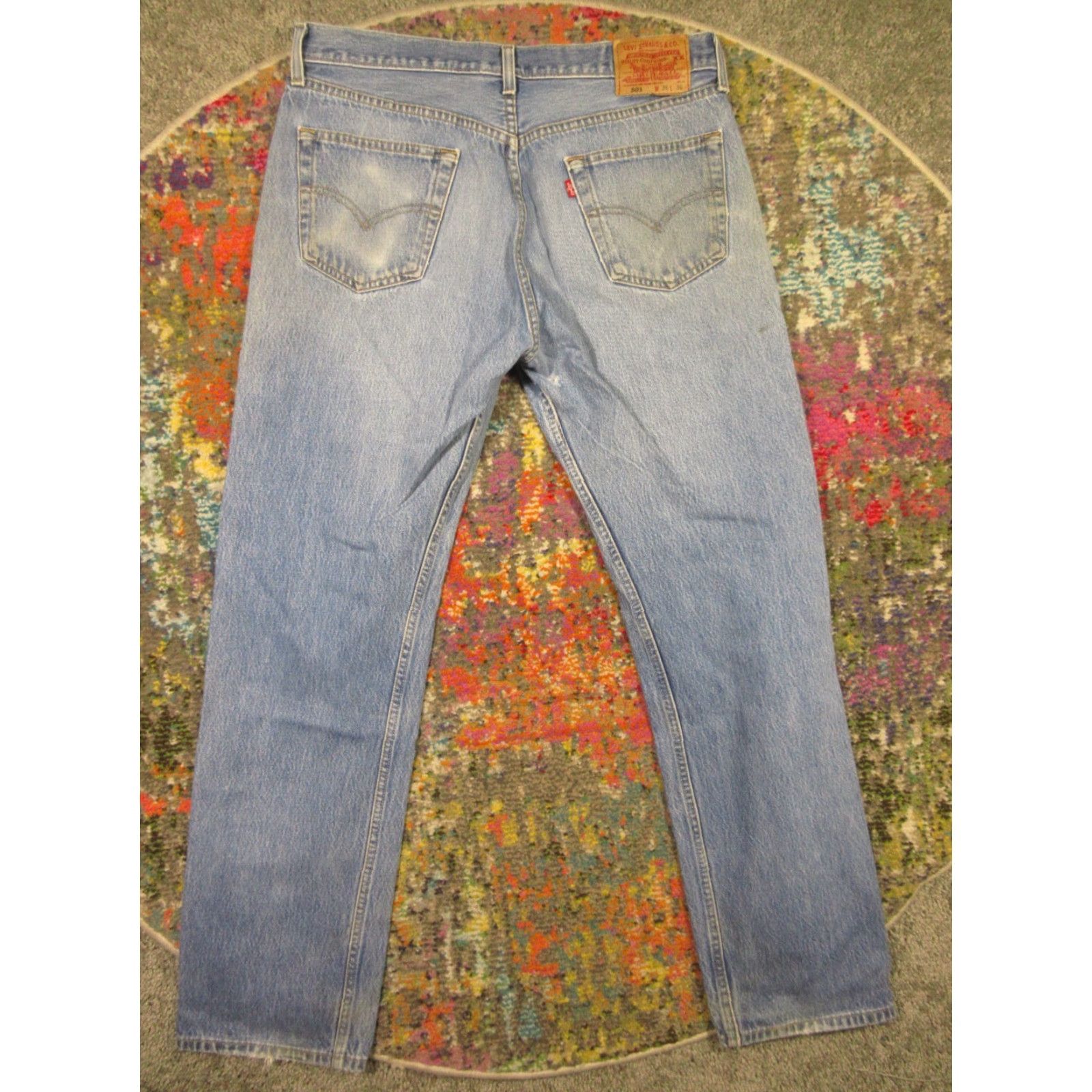 Levi's VINTAGE Levi's 501 Jeans Denim Pants Classic Button Fly Original Fit Men 35x34 Blue Mid Wash Distressed 501 Model USA American Size US 35 - 2 Thumbnail