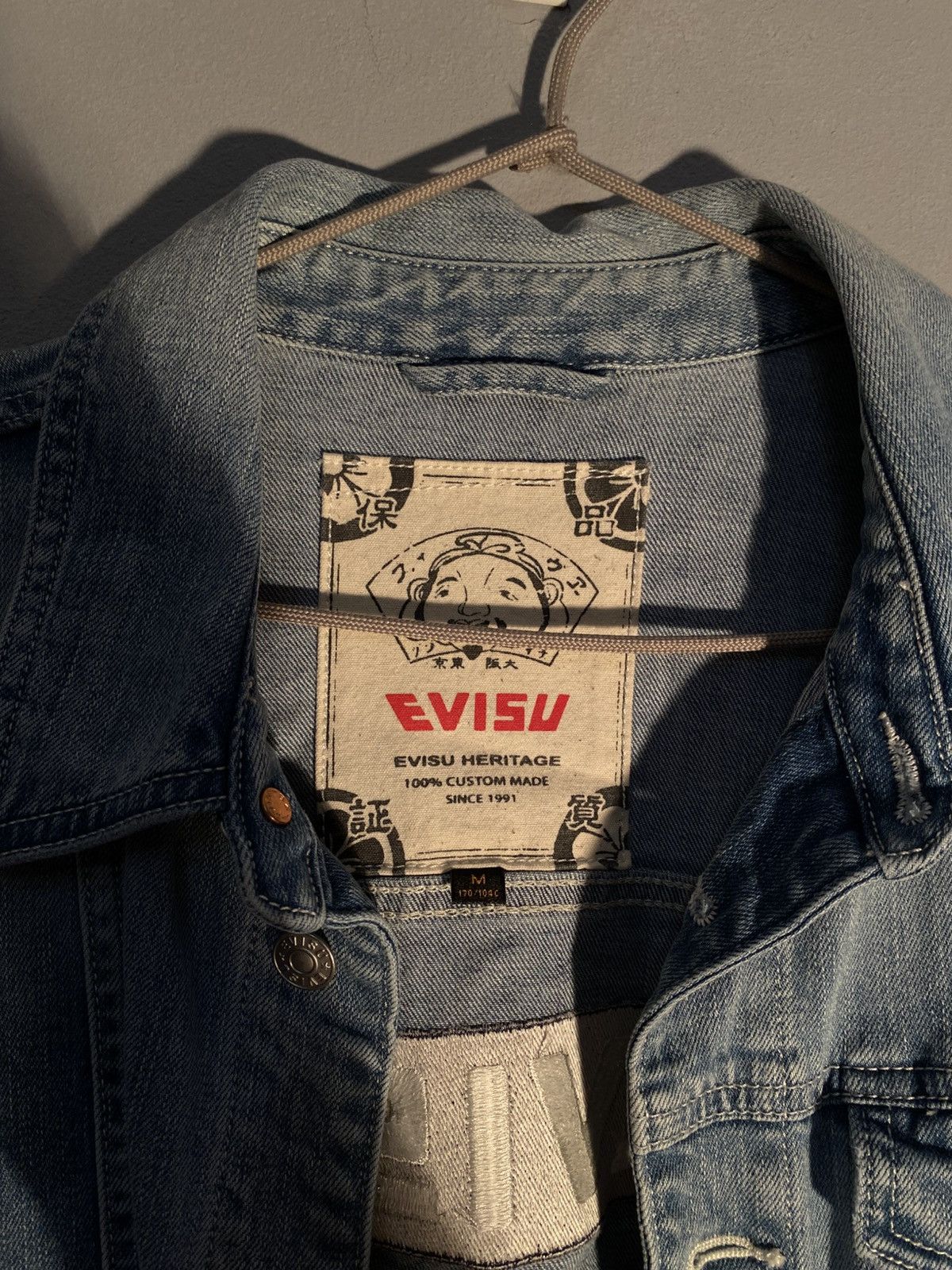 Evisu × Japanese Brand GRAFFITI DARMA GRID GRAPHIC PRINT DENIM SHIRT JACKET Size US M / EU 48-50 / 2 - 5 Thumbnail