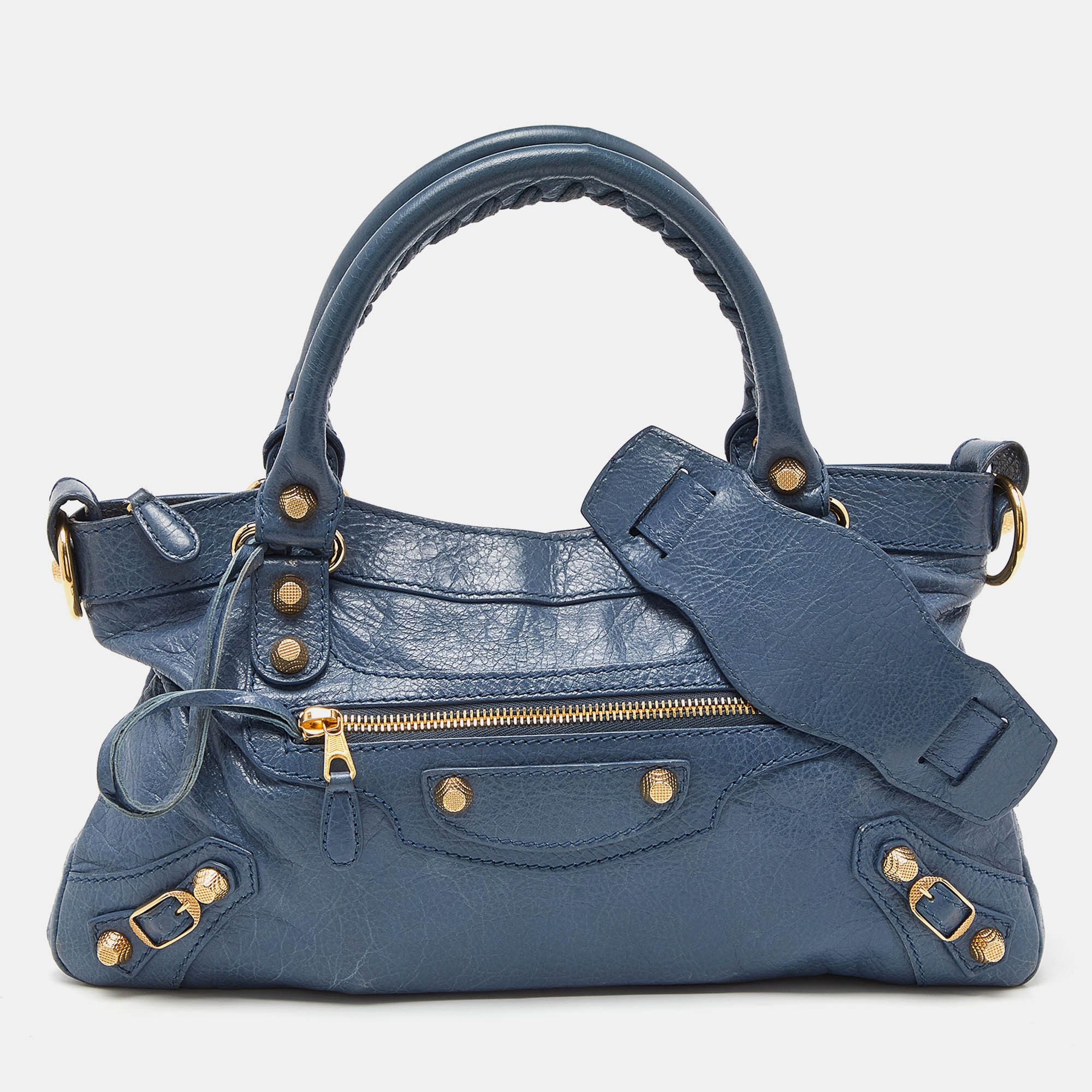image of Balenciaga Atlantique Leather Classic First Tote in Blue, Women's