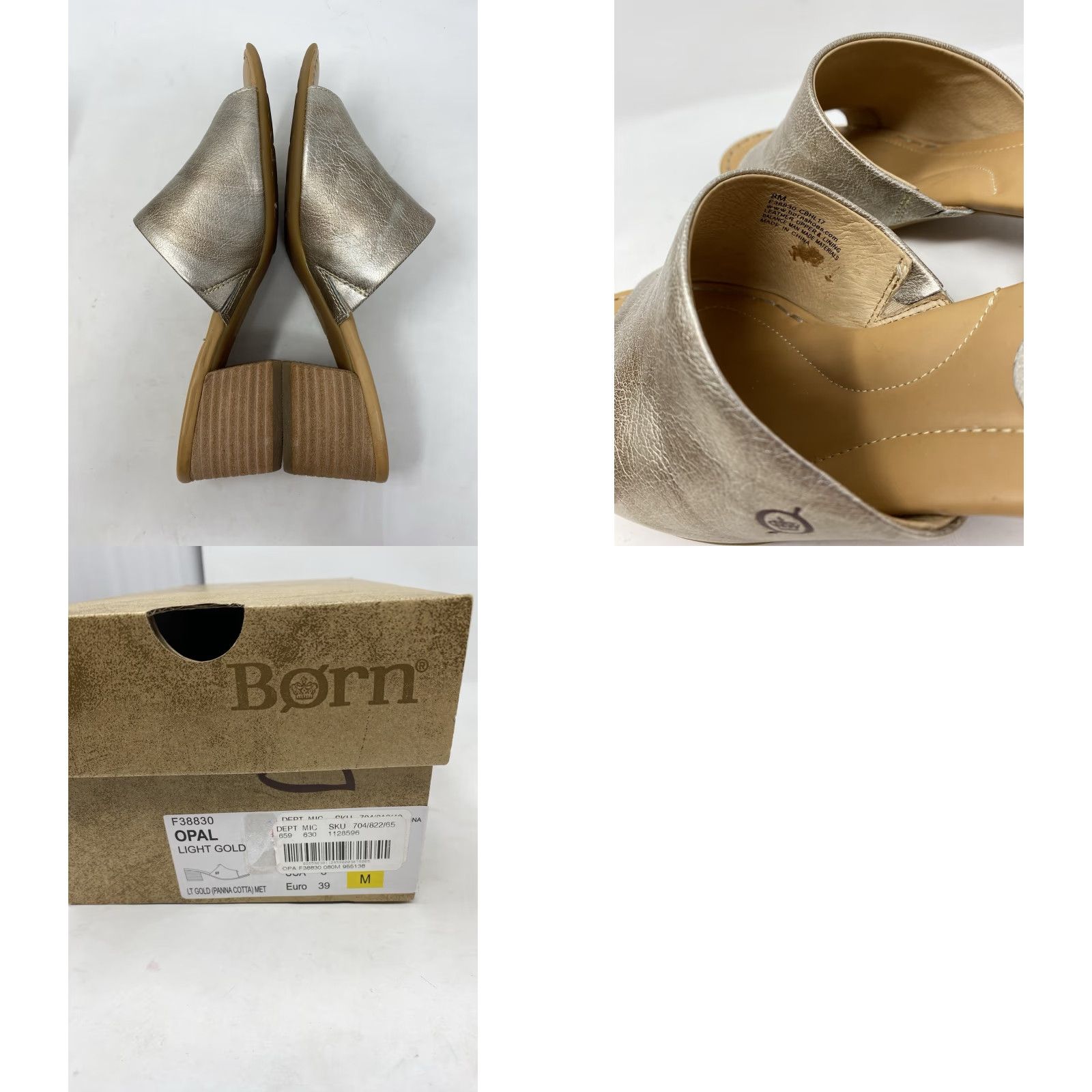 Born VINTAGE? No — Born Leather Sandal Womens Sz 8 39 Comfort Slip On Mule Block Heel Metallic Gold Sandal Gold Leather Slip-On Women’s Casual Size US 8 / IT 38 - 8 Thumbnail