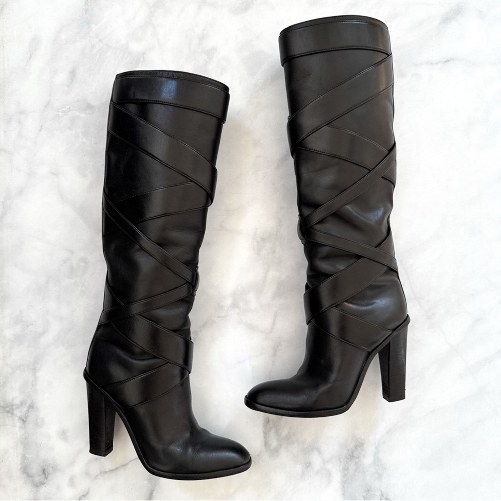 Saint Laurent Paris Saint Laurent Leather Wrap Around Tall Block Heeled Boots 37 Size US 7 / IT 37 - 1 Thumbnail