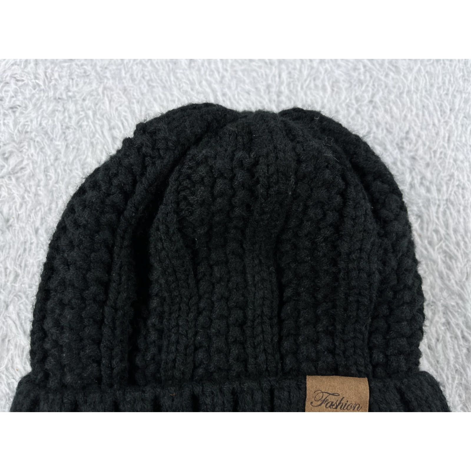 Vintage Fashion Beanie Hat One Size Black Cable Knit Acrylic Lined Winter Ski Womens Size ONE SIZE - 3 Thumbnail