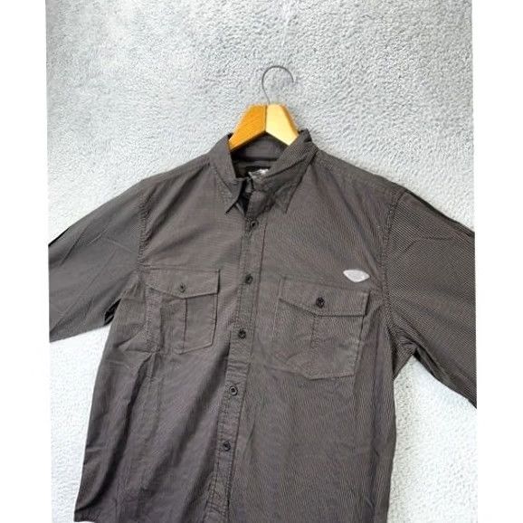 Harley Davidson Harley-Davidson Button-Up Shirt Mens Large Dark Brown Striped Flap Pockets Cotton Polyester Breathable Long Sleeve Vintage? No Size US L / EU 52-54 / 3 - 5 Thumbnail