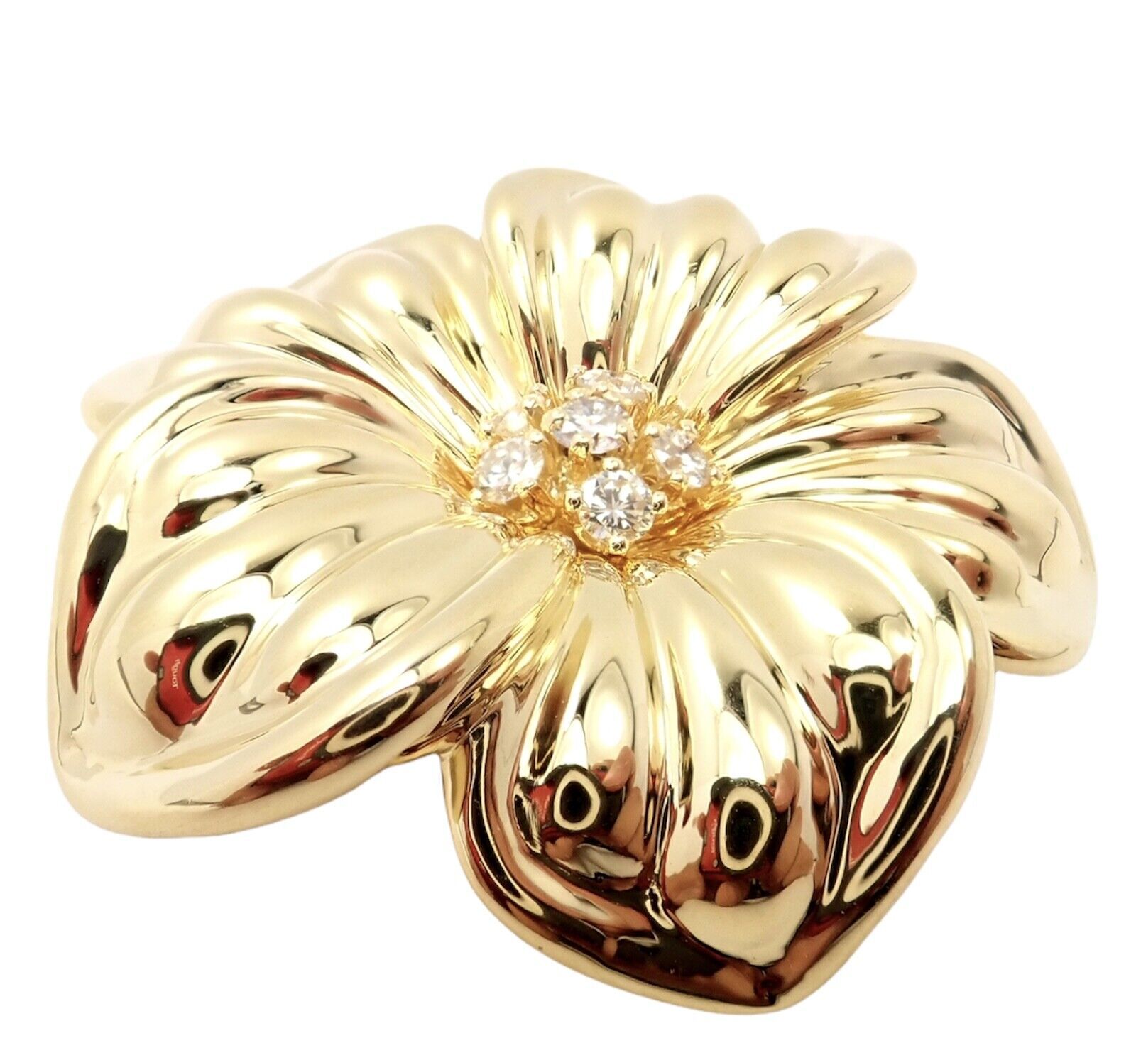 Van Cleef & Arpels Diamond 18k Yellow Gold Magnolia Flower Pin Brooch Size ONE SIZE - 6 Thumbnail