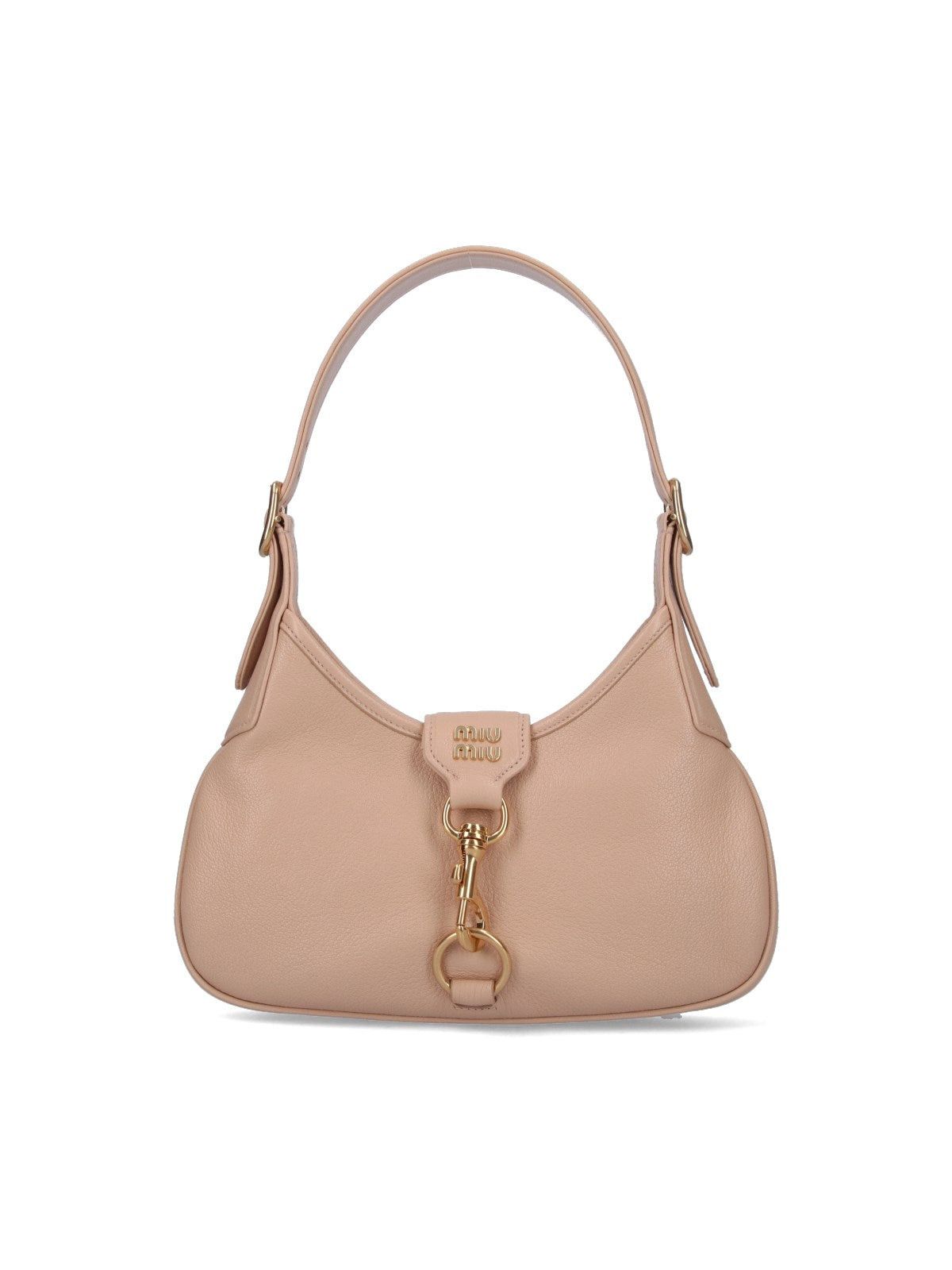 image of Miu Miu Miumiu Logo Leather Shoulder Bag in Beige, Women's