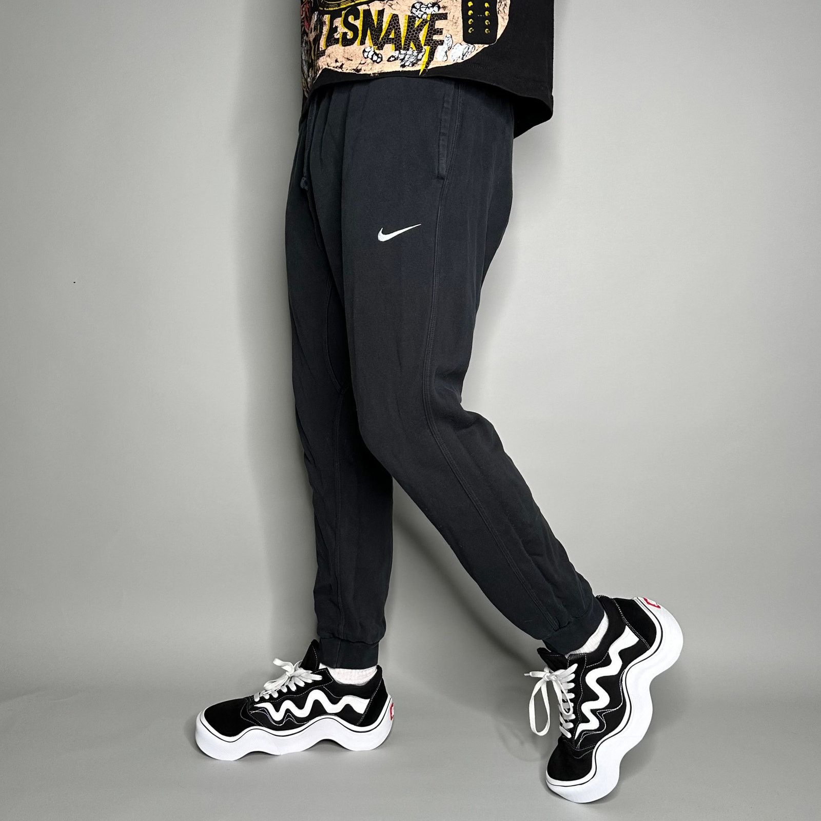 Nike Joggers Jet Black Cotton Sweatpants White Swoosh