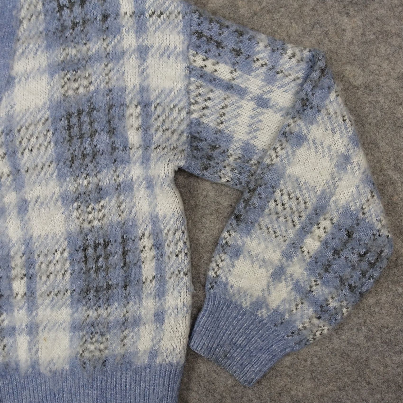 Vintage Cupcakes And Cashmere Sweater Womens XSmall Blue Plaid Cardigan V-Neck Knit Wool Blend Size XS / US 0-2 / IT 36-38 - 4 Thumbnail