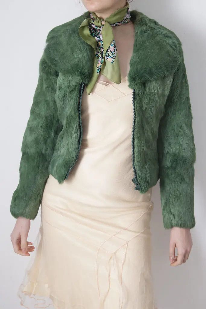 Vintage 1980's cute green fur jacket Size S / US 4 / IT 40 - 8 Thumbnail