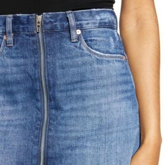 BLANKNYC ⭐BLANKNYC Womens Size 27 Denim Mini Skirt Zip Front Raw Hem Size 29" - 7 Thumbnail