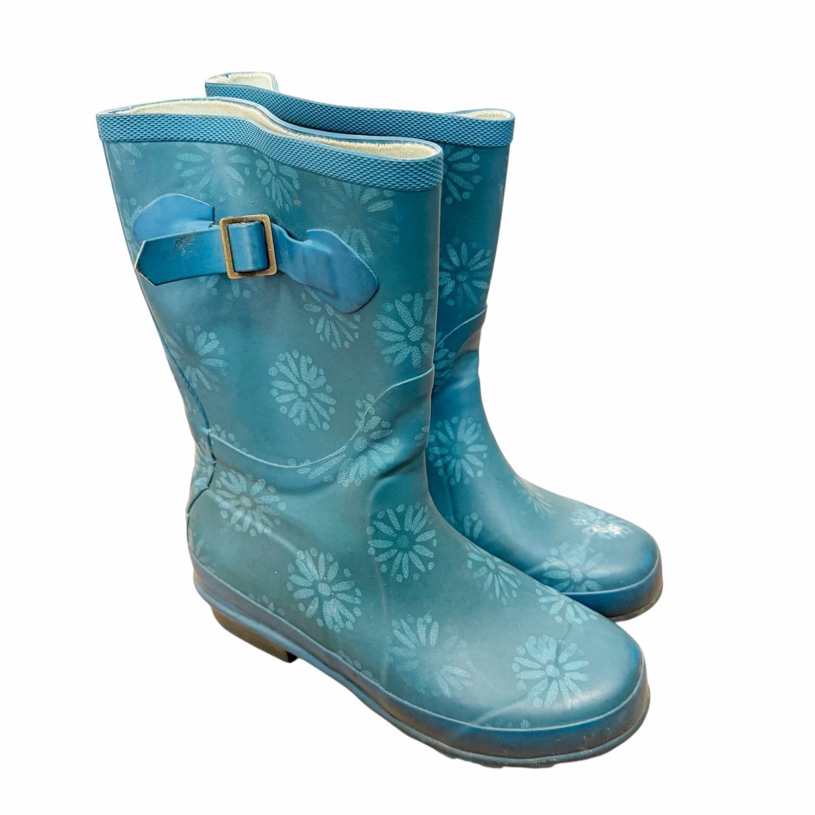 L.L. Bean LL Bean Blue Floral Wellie Rain Boots Sz 6 Size US 6 / IT 36 - 1 Thumbnail