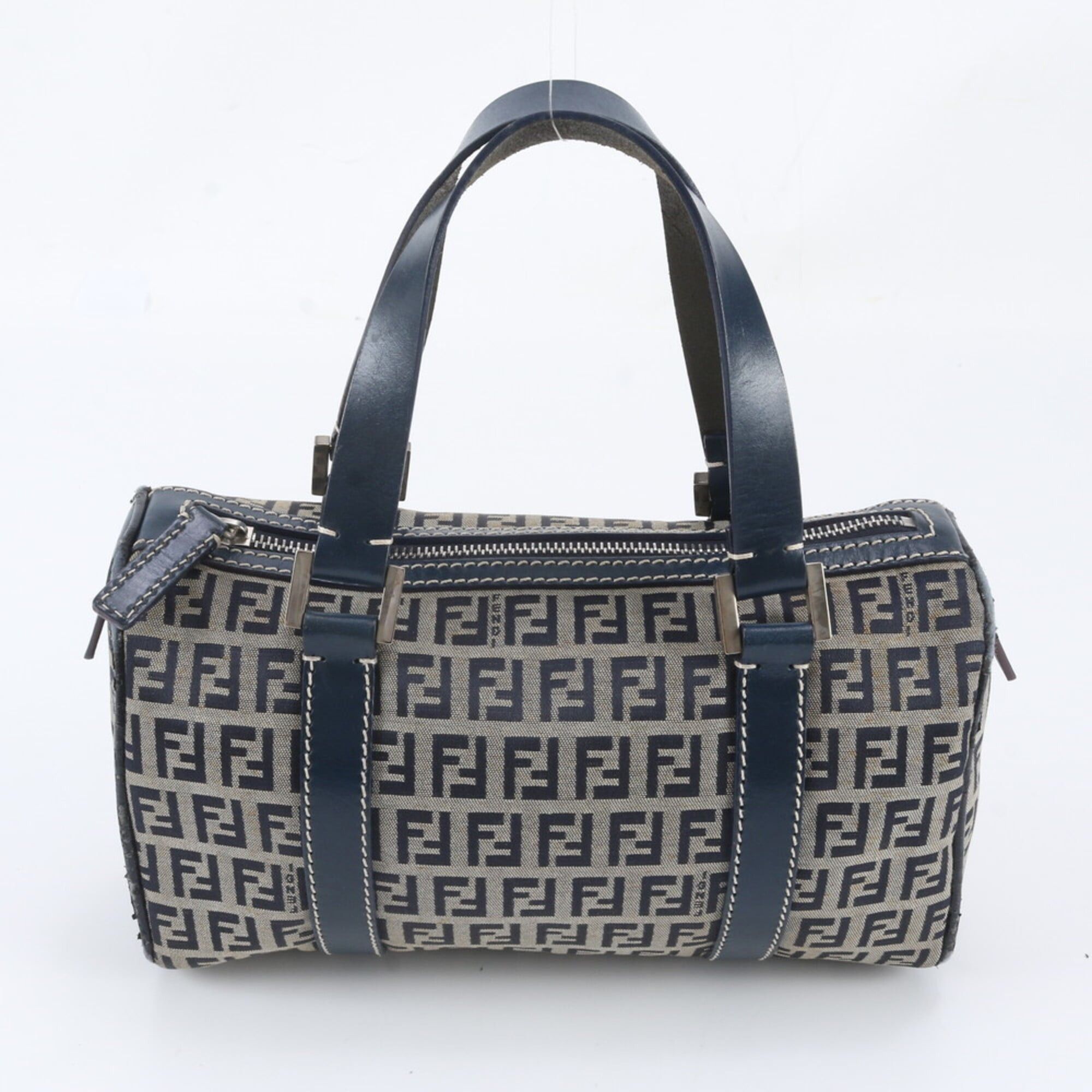 Fendi Fendi Zucchino Mini Boston Bag 16327 Leather Handbag Tote Navy Blue Women's Size ONE SIZE - 1 Thumbnail