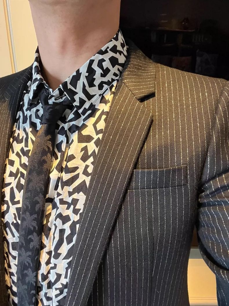 Saint Laurent Paris black and white patterned silk shirt-2507 Size US L / EU 52-54 / 3 - 5 Thumbnail