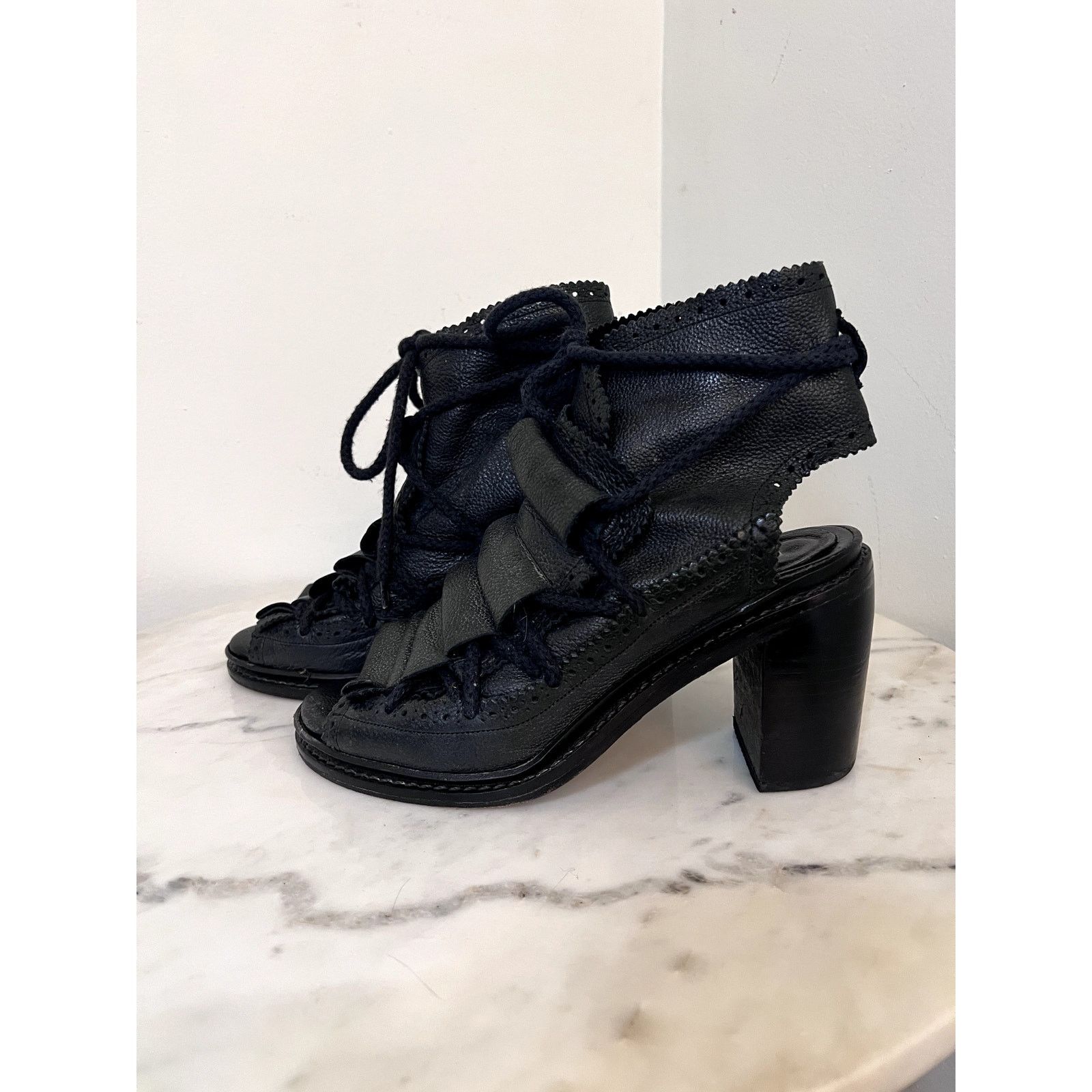 Henrik Vibskov ARCHIVE 2014 Henrik Vibskov Blk Leather Lace-Up Heels Sz 9 Size US 9 / IT 39 - 1 Thumbnail