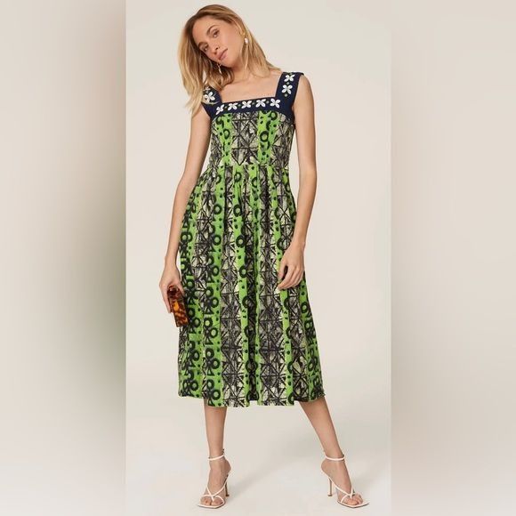 image of Rtr Autumn Adeigbonavy/ Green Printed Chloe Dress Size 6 Zippe, Women's