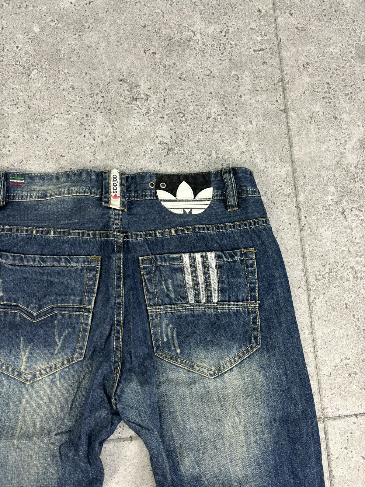 Adidas × Diesel × Vintage RARE Faded Distressed Diesel Adidas Denim Wideleg Pants Size US 32 / EU 48 - 5 Thumbnail