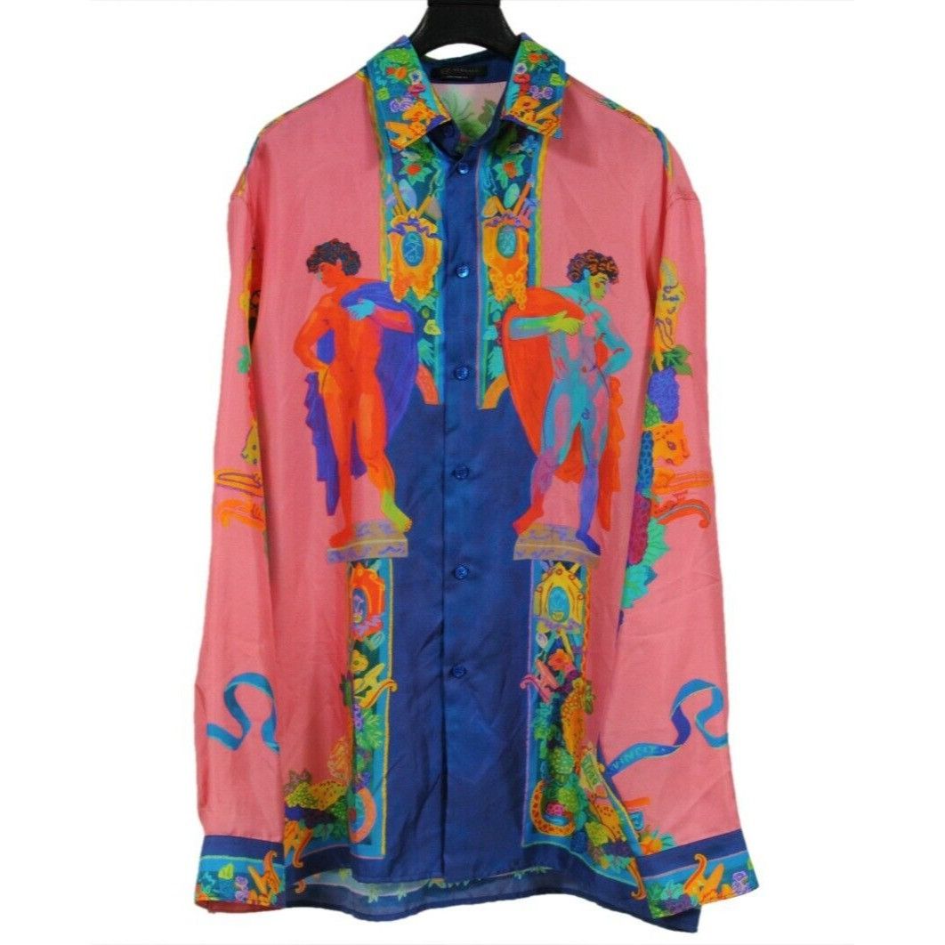 image of Versace Andy Dixon Caravaggio Button Down Pink Silk Shirt 40, Men's (Size Medium)