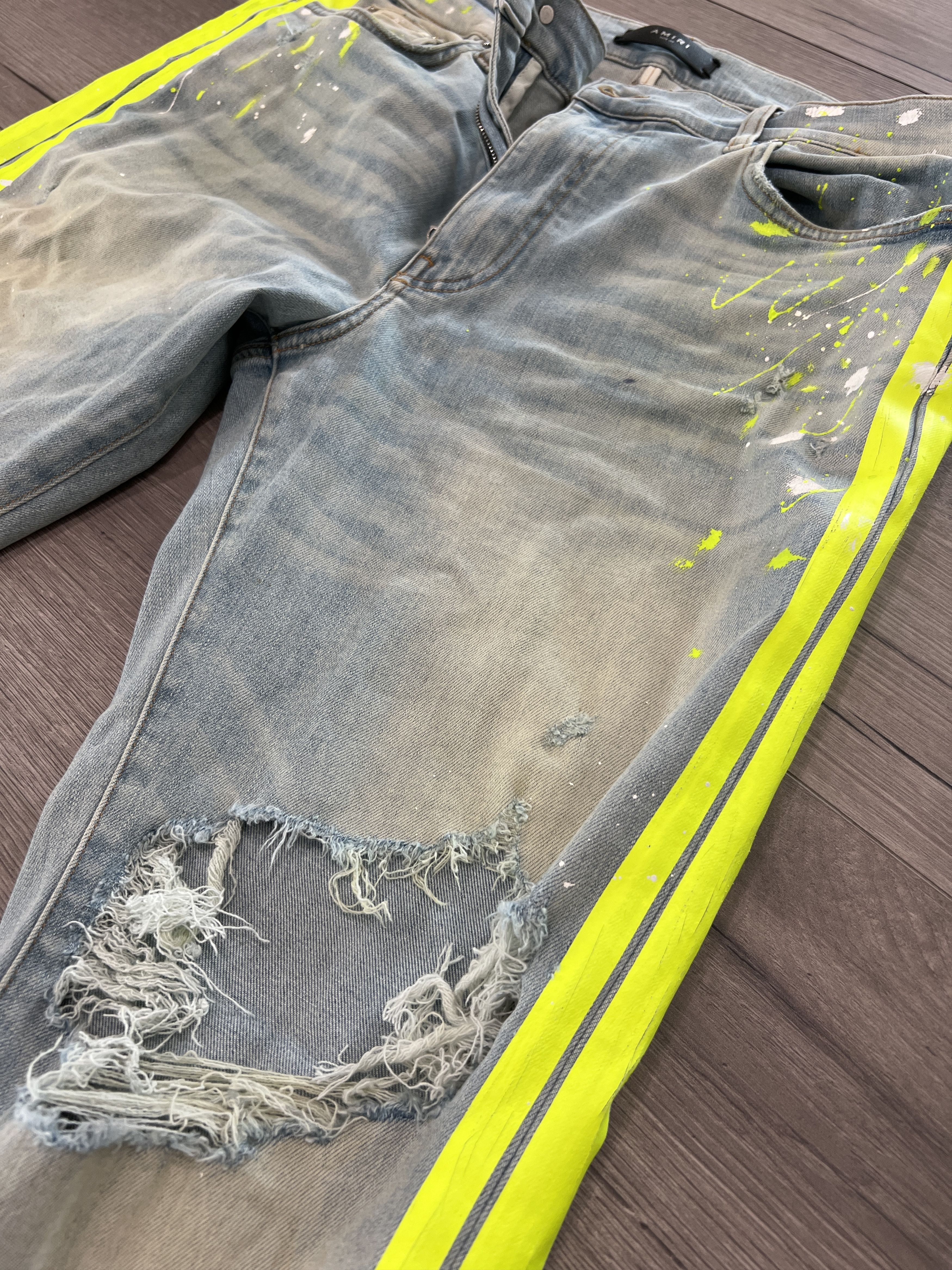 Amiri Broken Painter Distressed Track Denim Neon Size US 38 / EU 54 - 2 Thumbnail