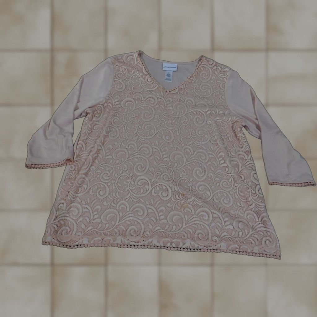 Vintage Alfred Dunner Blouse Shirt Womens L Pink Floral Knit V-Neck Stretch Pullover Casual Long Sleeve Regular Size L / US 10 / IT 46 - 1 Thumbnail