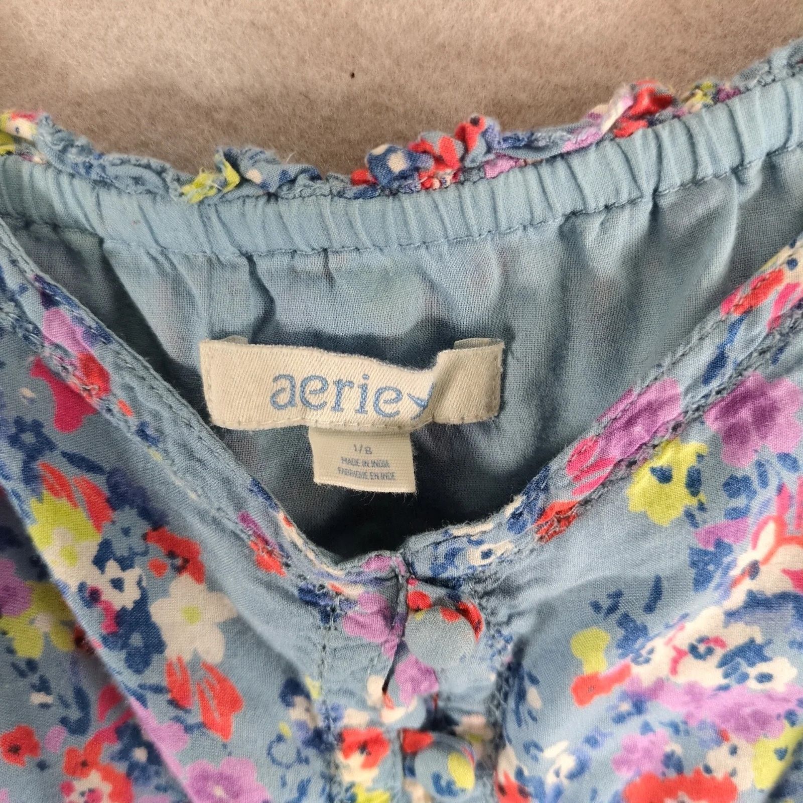 Other Aerie Blue Floral Babydoll Mini Dress L Pockets Drawstring Size L / US 10 / IT 46 - 3 Thumbnail