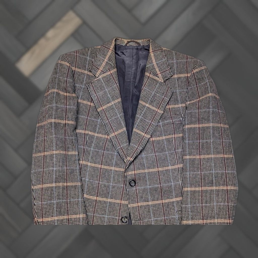 VINTAGE Holmes blazer - tweed brown plaid single-breasted notch lapel 2-button 40R Men Wool Blazer - CUSTOM jacket Paris France
