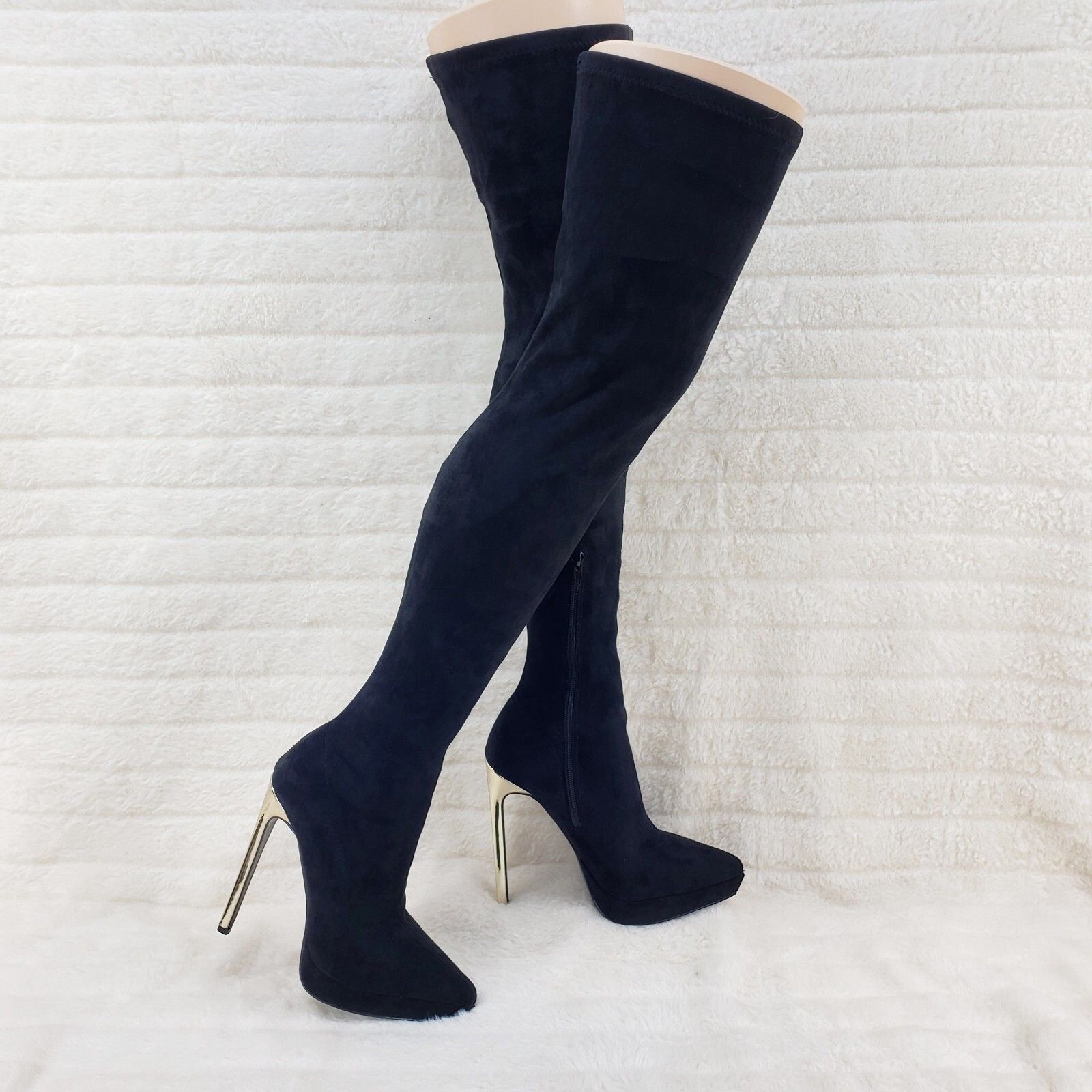 Other Girlz Revenge Faux Stretch Black Suede High Heel Pointy Toe Size US 8 / IT 38 - 1 Thumbnail
