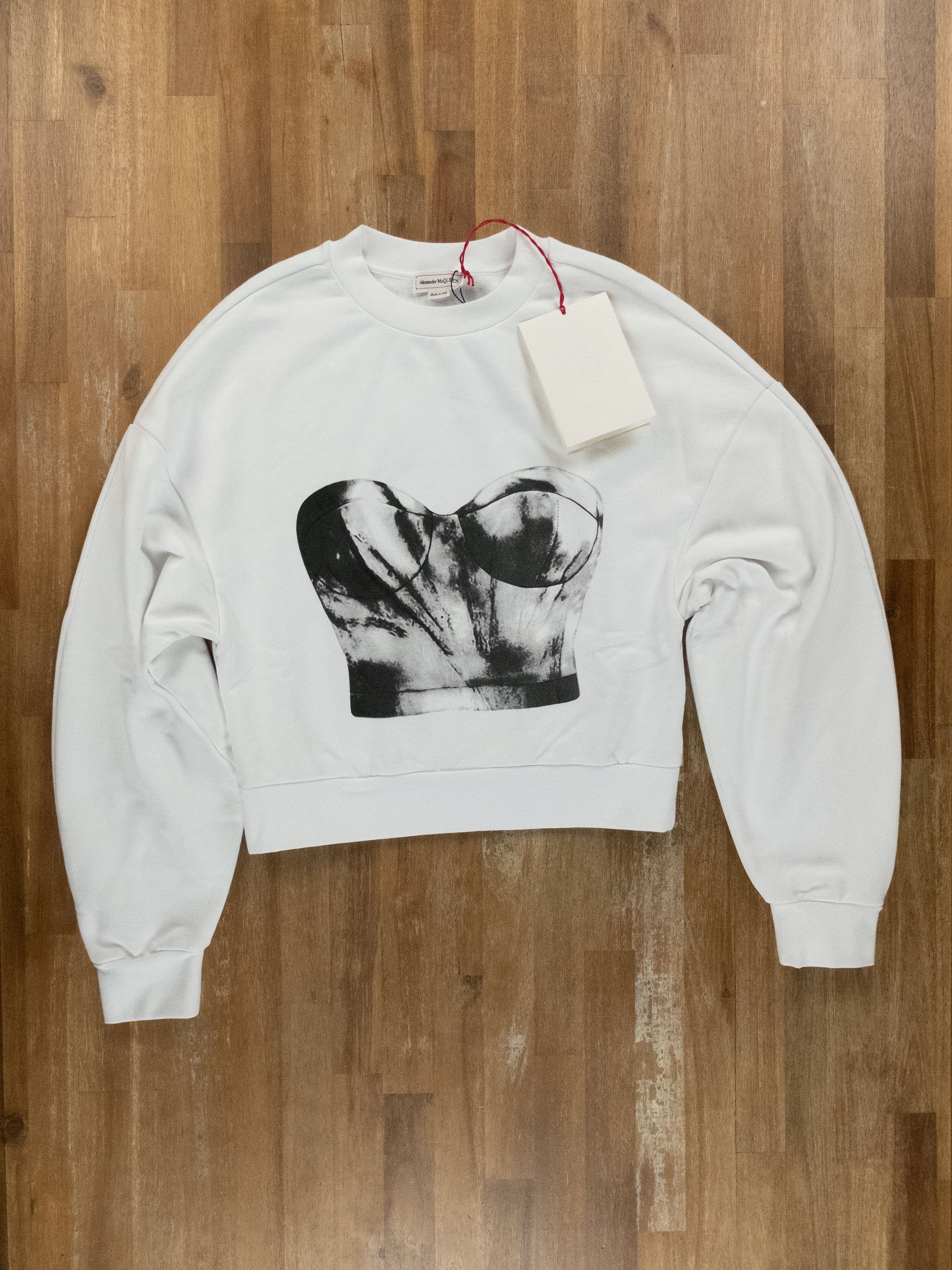 image of Alexander Mcqueen White Bustier Print Sweatshirt Large 44, Women's (Size Medium)