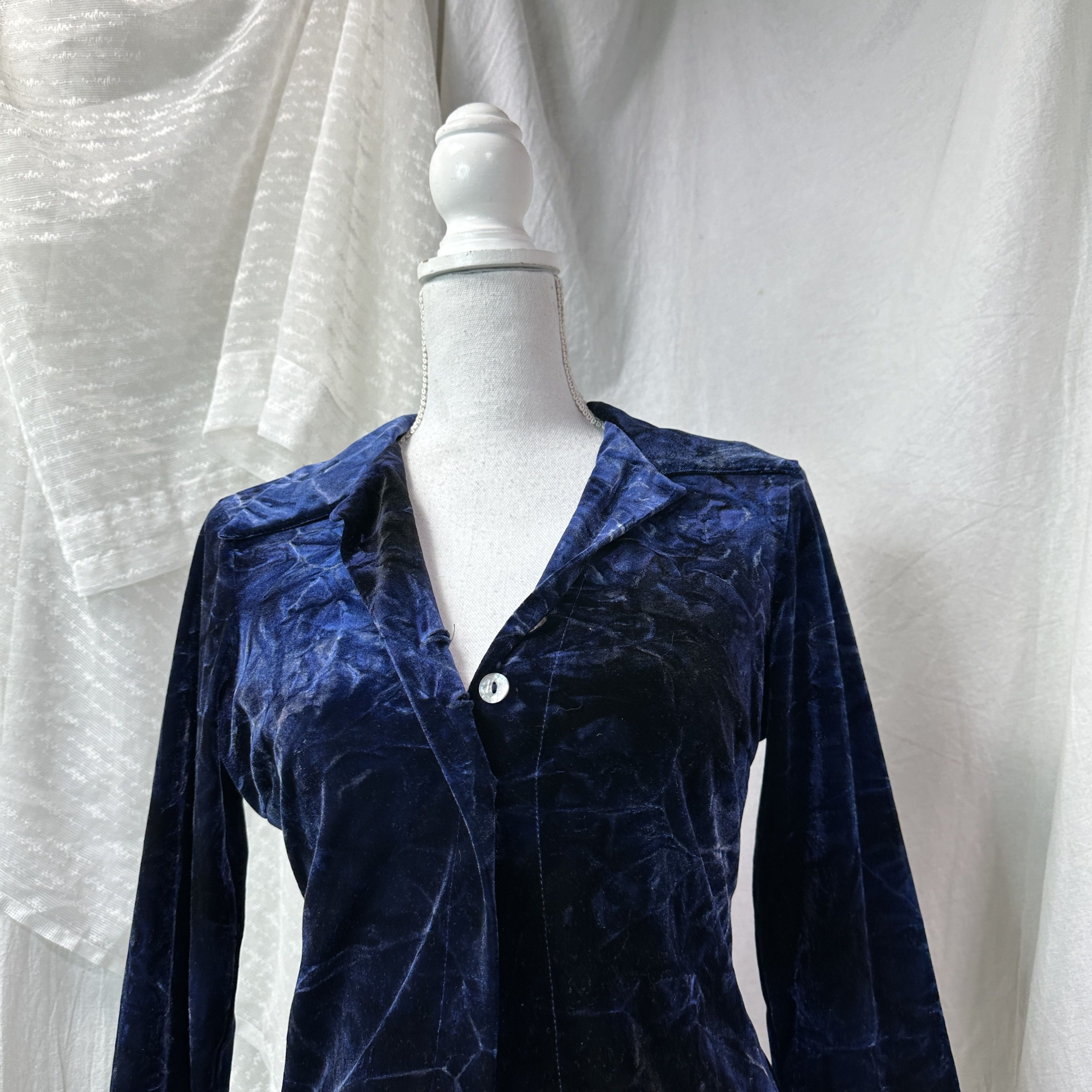 Other Vintage Velvet Avant Garde Midnight Blue Blazer Y2K Size M / US 6-8 / IT 42-44 - 2 Thumbnail