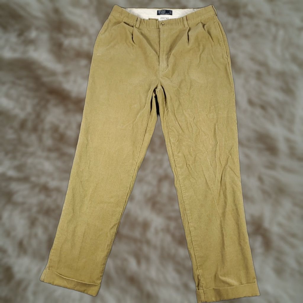 Ralph Lauren Ralph Lauren Chino Pants Mens 36x34 Beige Corduroy Pleated Straight Regular Fit Size US 36 / EU 52 - 1 Thumbnail