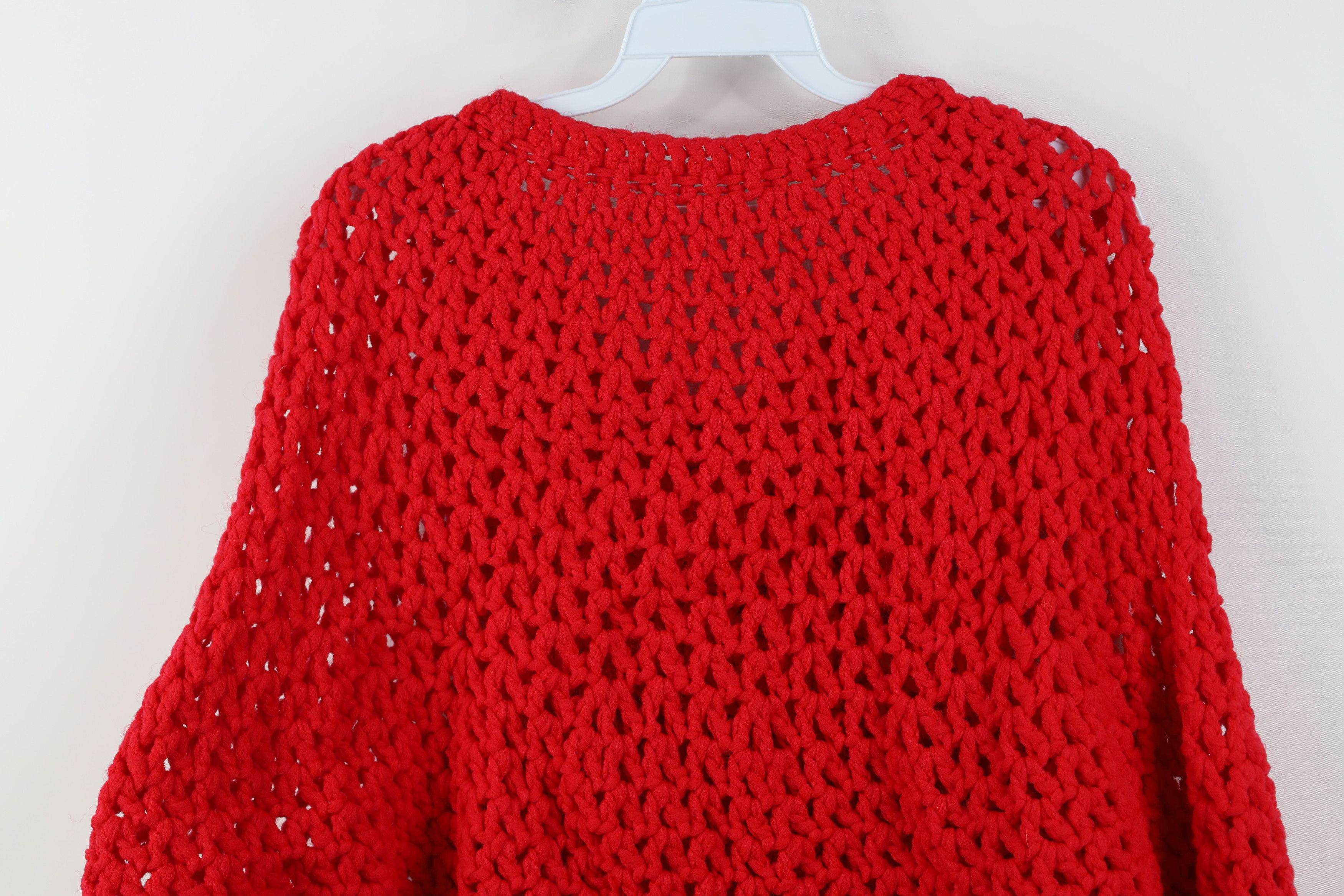 Vintage Vintage 50s 60s Fringed Crochet Poncho Sweater Cape Red USA Size ONE SIZE - 9 Thumbnail