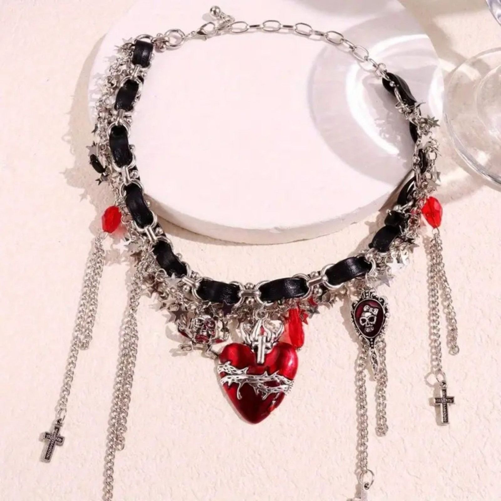Other Got Emo Punk Style Choker Necklace w/ Heart, Skull, Cross Size ONE SIZE - 2 Thumbnail