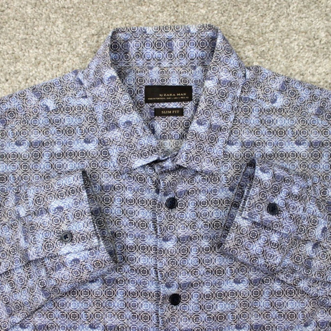 Zara Zara Man Shirt Blue Geometric Slim Fit Long Sleeve Button Up Men Large Size US L / EU 52-54 / 3 - 2 Thumbnail