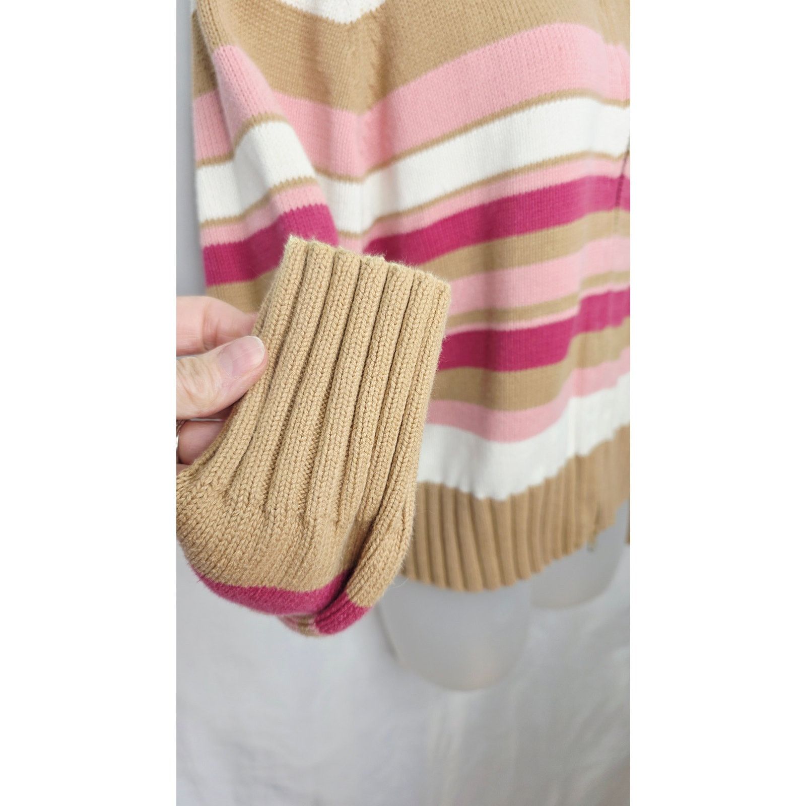 Other Vintage 90's Pink & Tan Striped Hooded Zipper Front Sweater Size M / US 6-8 / IT 42-44 - 6 Thumbnail