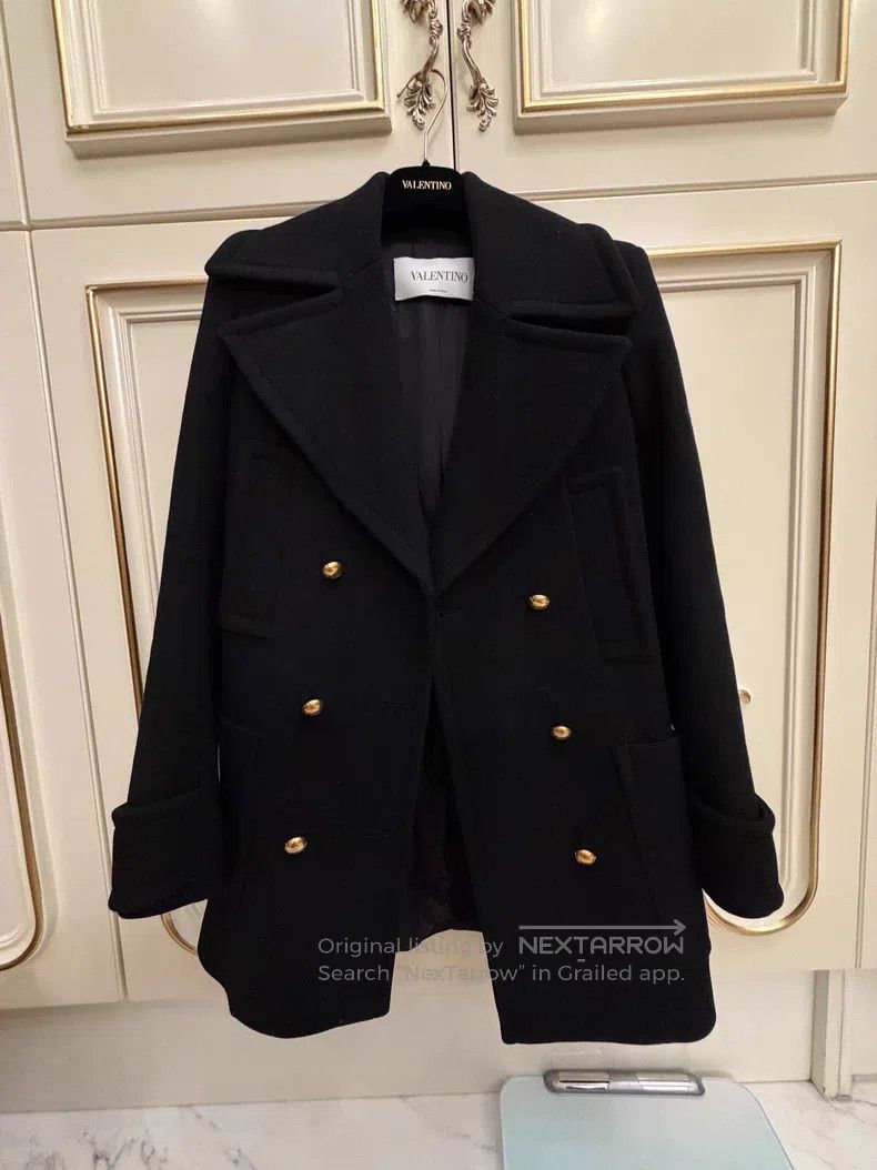 Valentino Valentino Black wool double-breasted coat Size US XXS / EU 40 - 1 Thumbnail