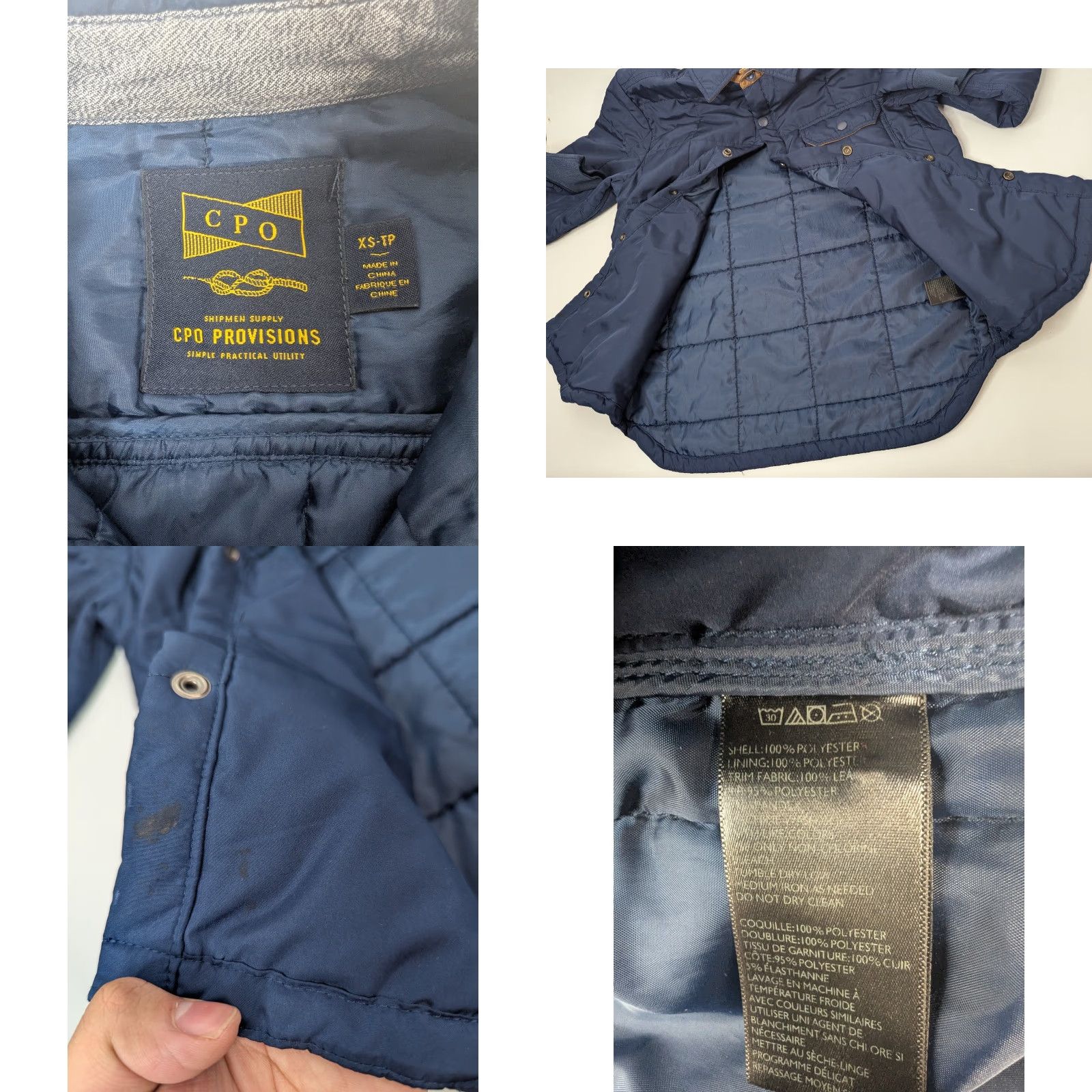 Vintage CPO Provisions Jacket Bomber Size XS Blue Quilted Leather Collar Pockets Workwear Casual Travel Button Shirt? Size US XS / EU 42 / 0 - 9 Thumbnail