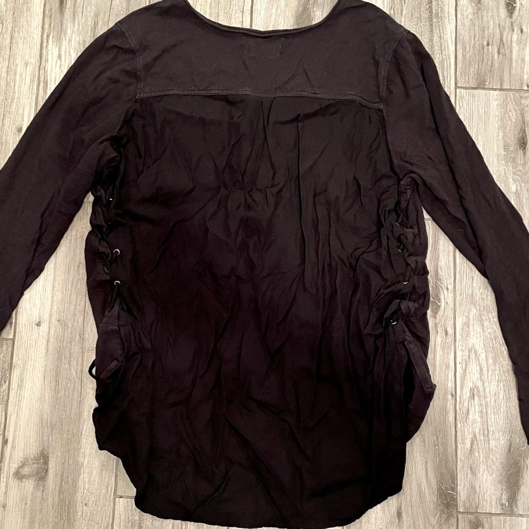 Vintage BLANKNYC Blouse Top Black Lace Up Tencel XL Relaxed Fit Raglan Sleeve Scoop Neck Knit Casual Women's Modern Vintage-Not-Applicable Size XL / US 12-14 / IT 48-50 - 6 Thumbnail