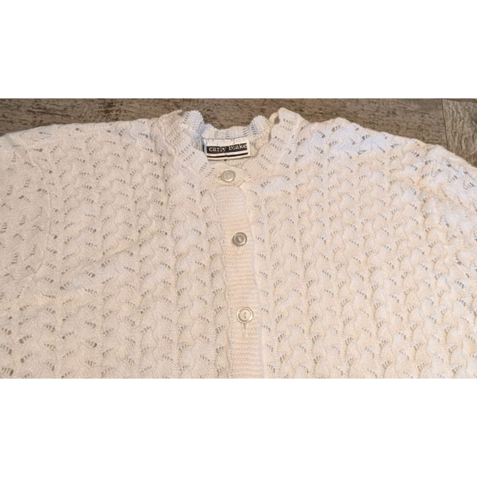 Vintage VINTAGE Carly Blake Cardigan Sweater Womens Open-Knit Crochet L White Regular Size L All Seasons 80s 90s Designer Hipster Elegant USA Made Size L / US 10 / IT 46 - 2 Thumbnail