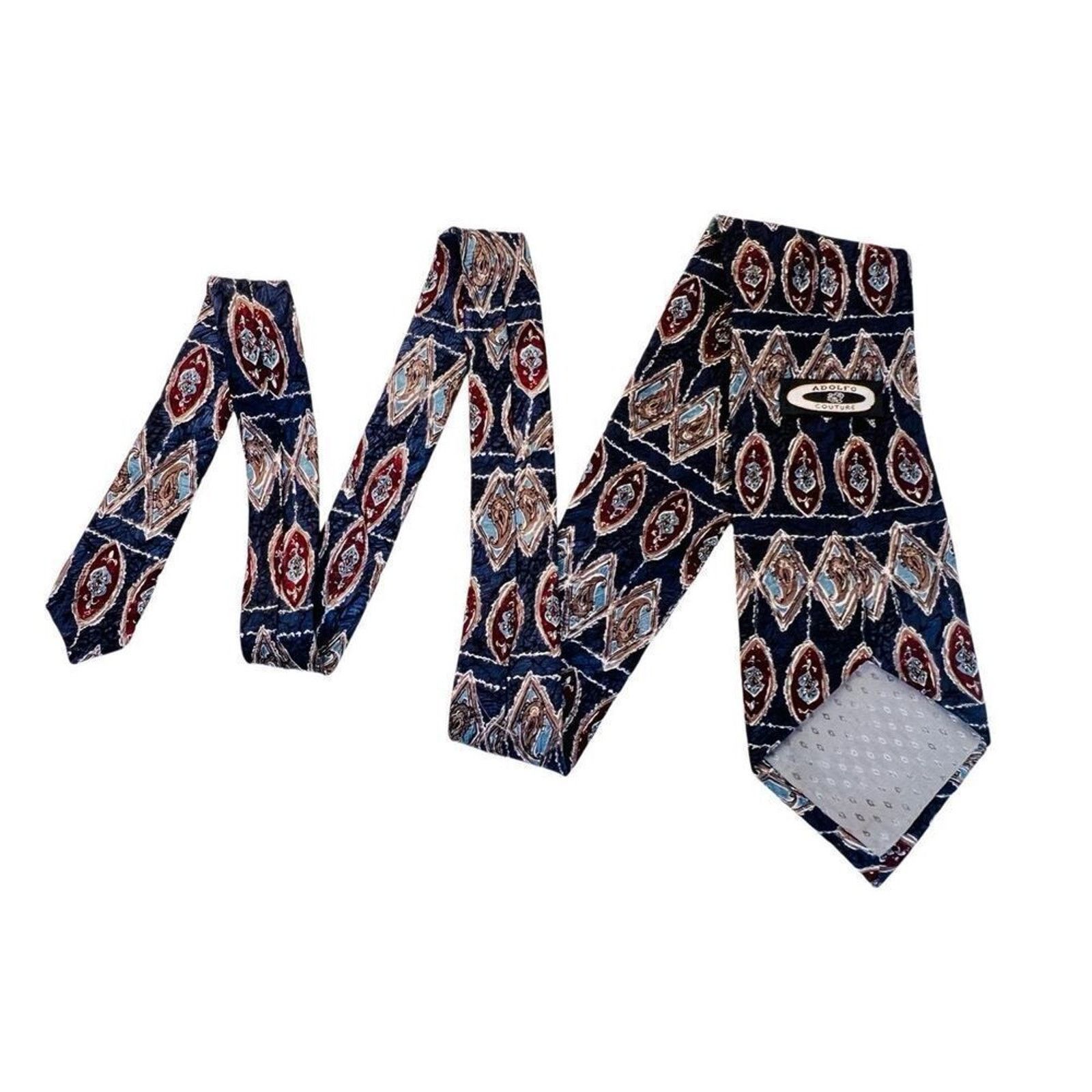 Adolfo Dominguez Vintage 90s Aldofo Retro Art Deco Silk Blue 55" x 4" Necktie Size ONE SIZE - 3 Thumbnail