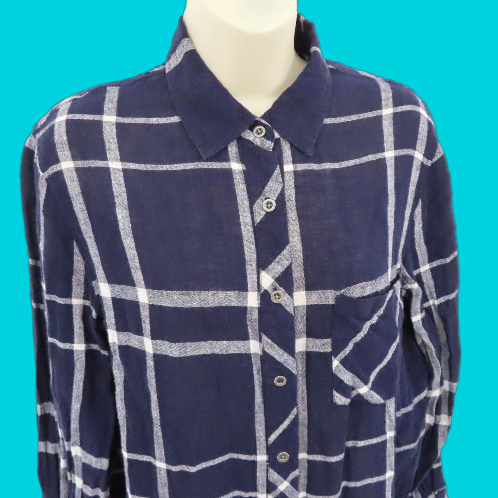 Rails VINTAGE? No - Rails x Free People Womens XS Charli Blue Plaid Collared Button Down Shirt Linen Size XS / US 0-2 / IT 36-38 - 1 Thumbnail