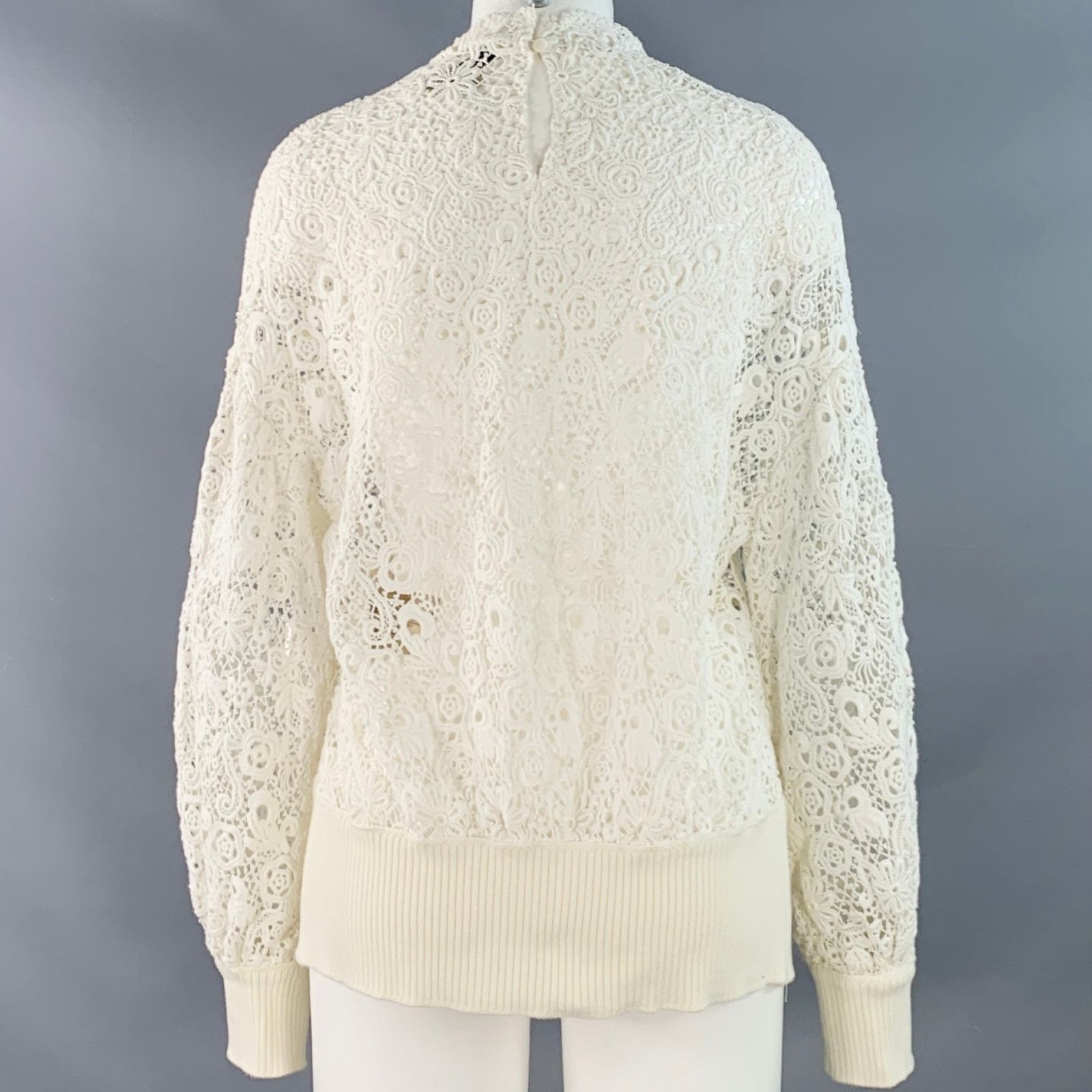 Burberry Size M White Cotton Blend Guipure Lace Long Sleeve Blouse Size M / US 6-8 / IT 42-44 - 4 Thumbnail